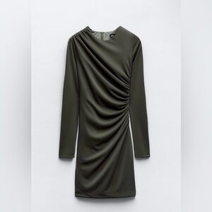 Zara Olive Green Ruched Dress